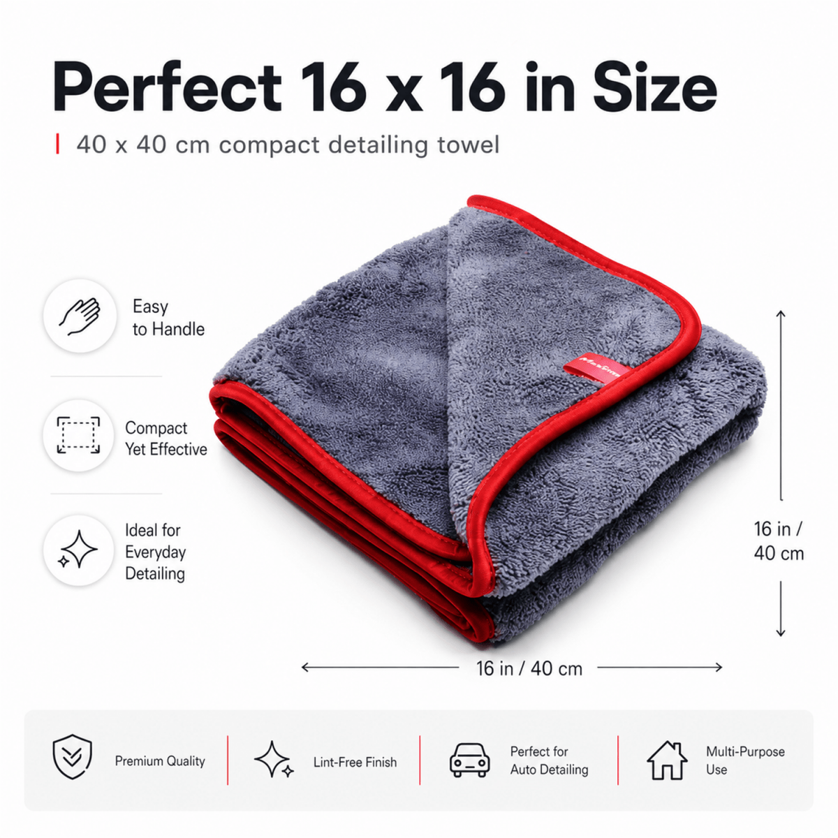 MaxShine Microfiber Towel 600 GSM | 40x40cm Detailing Cloth - Pack of 3 - Detailing Essentials