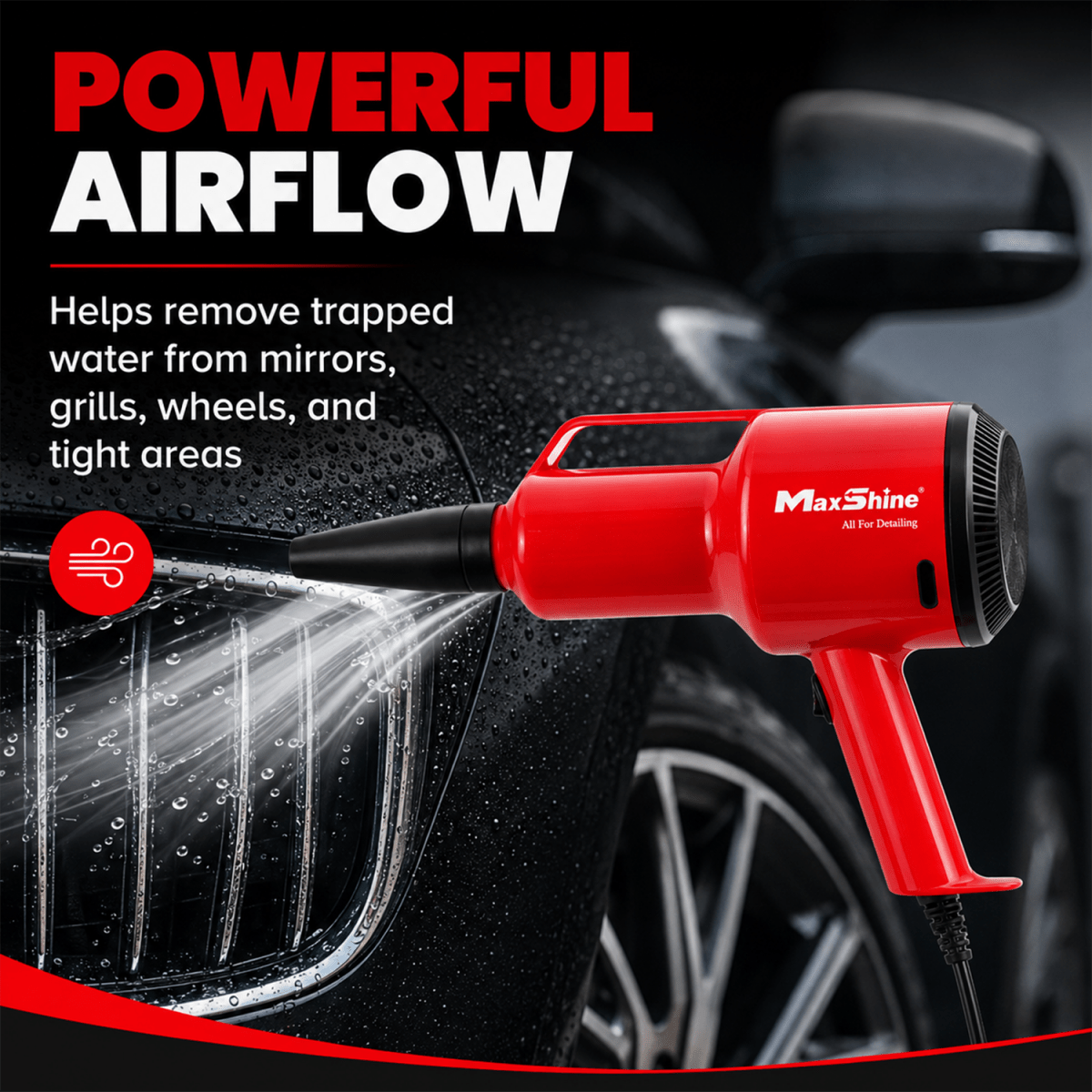 MaxShine Mini Handheld Car Dryer Air Blower 1200W | 22000 FPM with 2 Nozzles - Detailing Essentials
