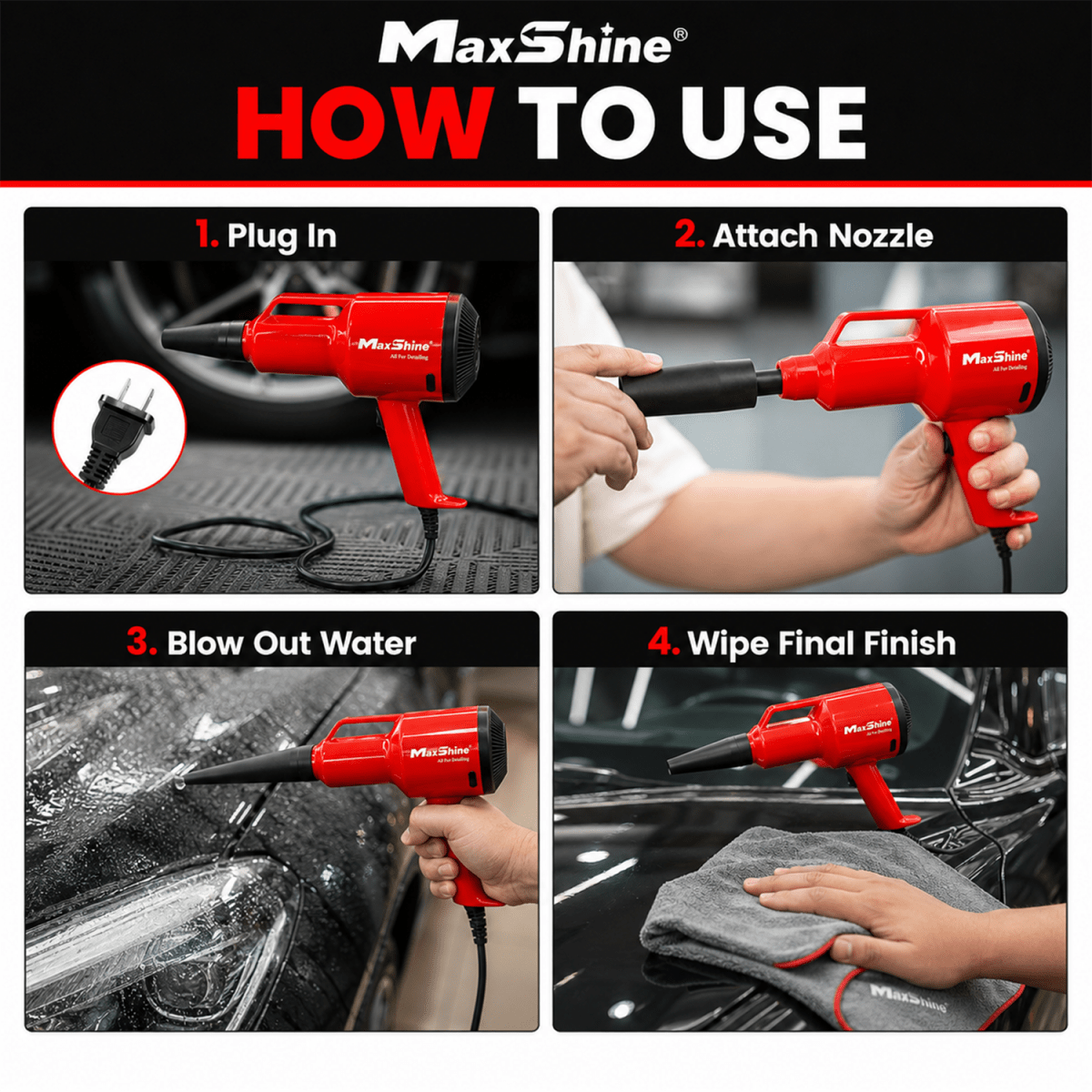 MaxShine Mini Handheld Car Dryer Air Blower 1200W | 22000 FPM with 2 Nozzles - Detailing Essentials