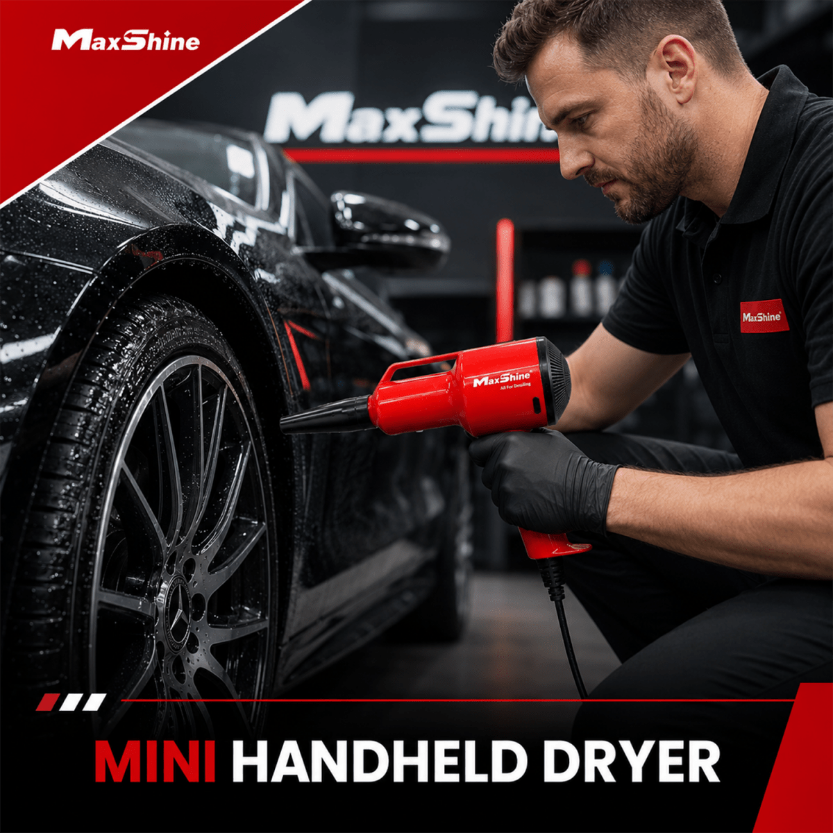 MaxShine Mini Handheld Car Dryer Air Blower 1200W | 22000 FPM with 2 Nozzles - Detailing Essentials