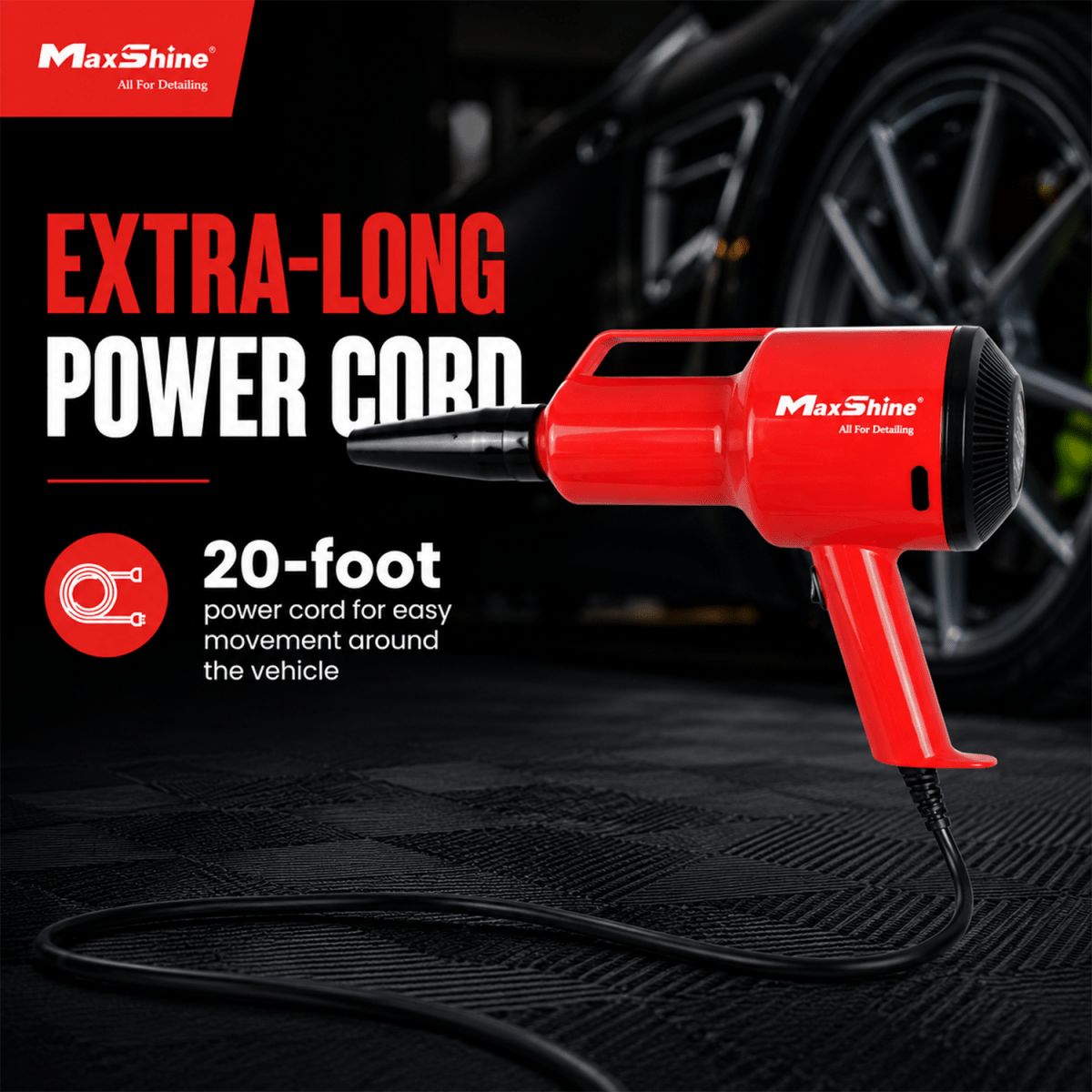 MaxShine Mini Handheld Car Dryer Air Blower 1200W | 22000 FPM with 2 Nozzles - Detailing Essentials
