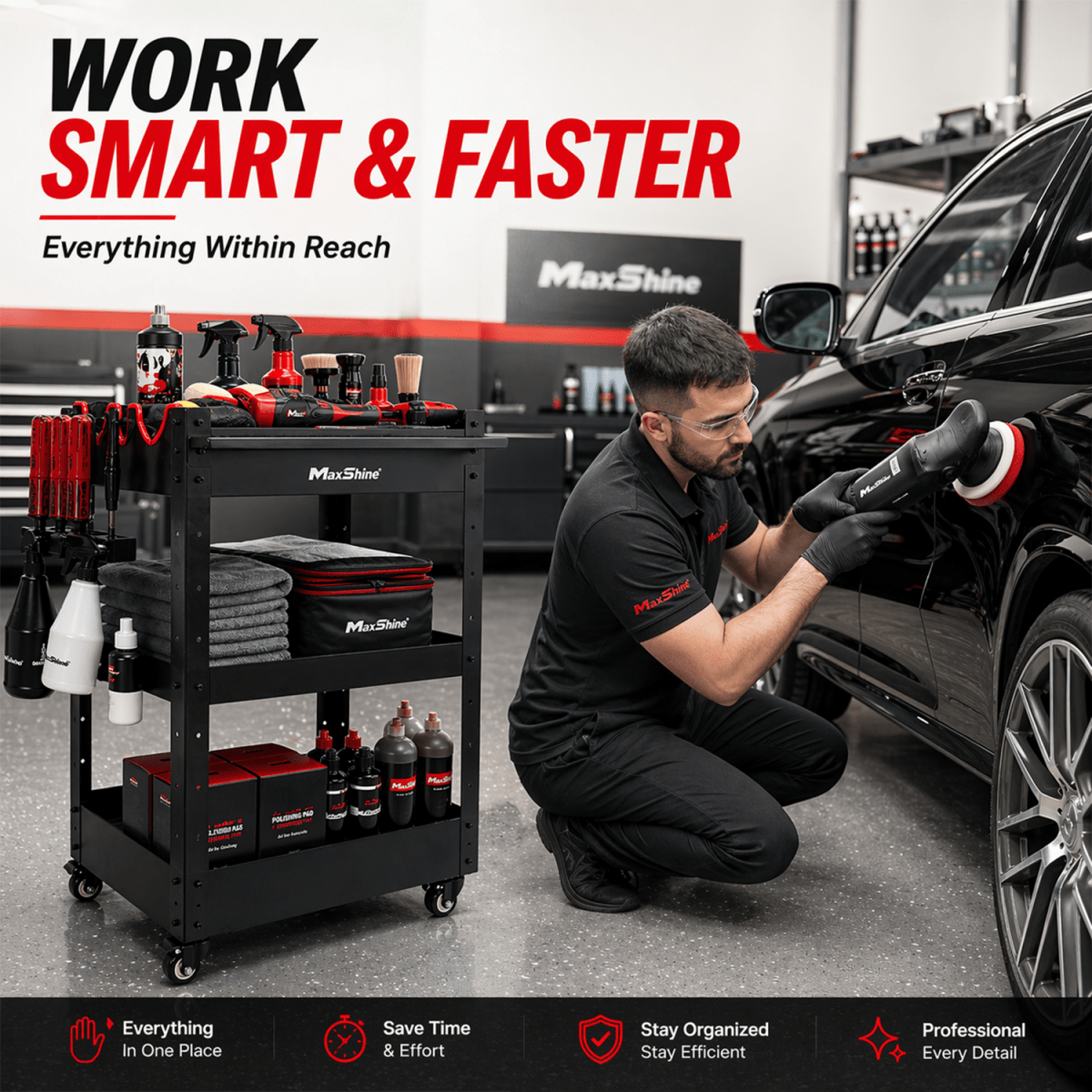 Maxshine Premium Detailing Rolling Trolley And Mobile Storage For Car Detailing Tools - Detailing Essentials