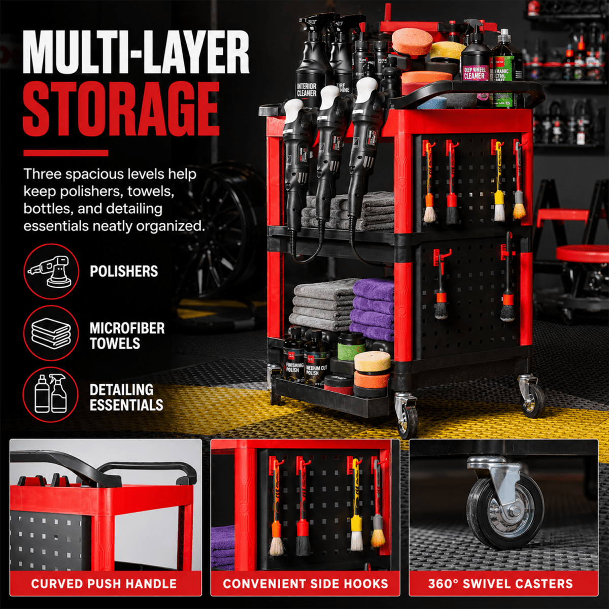 Maxshine Premium Heavy Duty Detailing Cart With Two Side Plate And Hang Hook And Detailing Cart For Professional Machine And Tools - Detailing Essentials