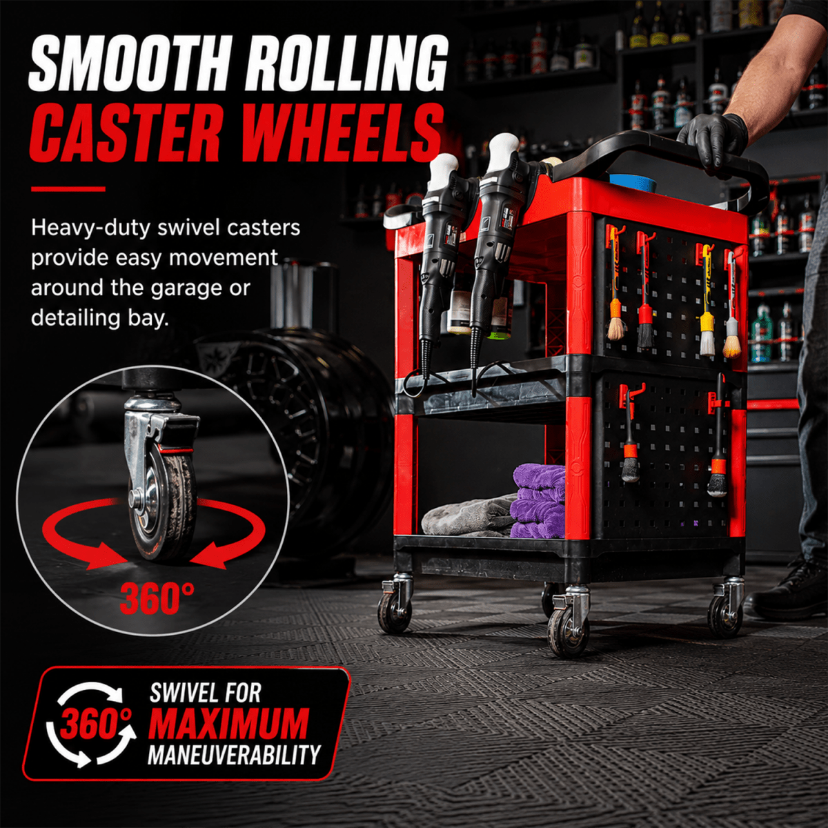 Maxshine Premium Heavy Duty Detailing Cart With Two Side Plate And Hang Hook And Detailing Cart For Professional Machine And Tools - Detailing Essentials