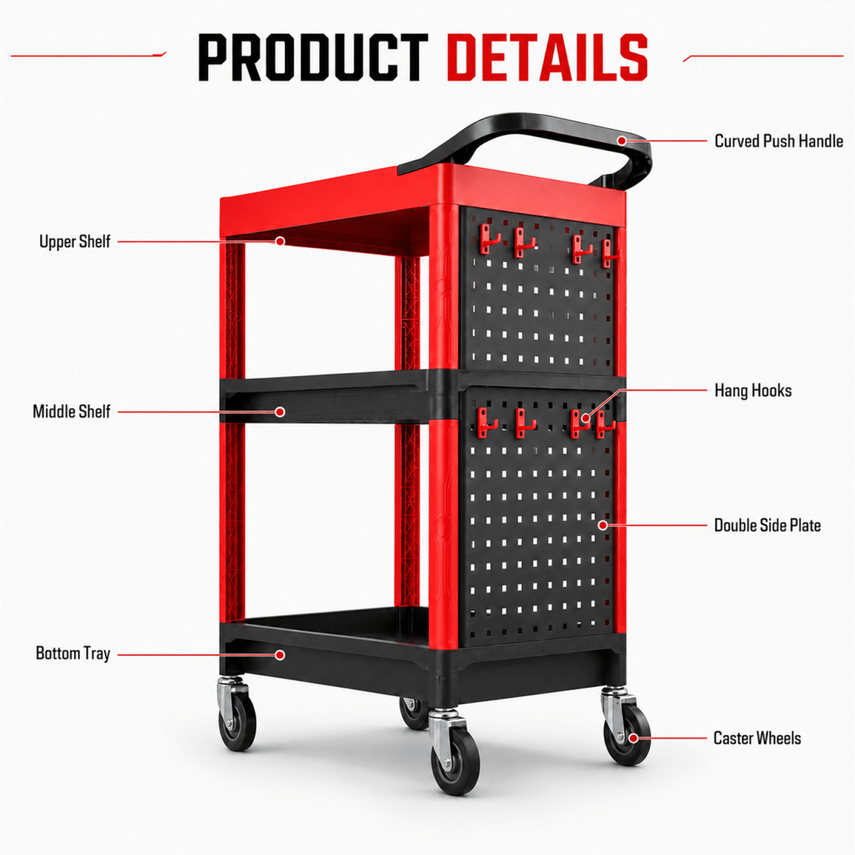 Maxshine Premium Heavy Duty Detailing Cart With Two Side Plate And Hang Hook And Detailing Cart For Professional Machine And Tools - Detailing Essentials