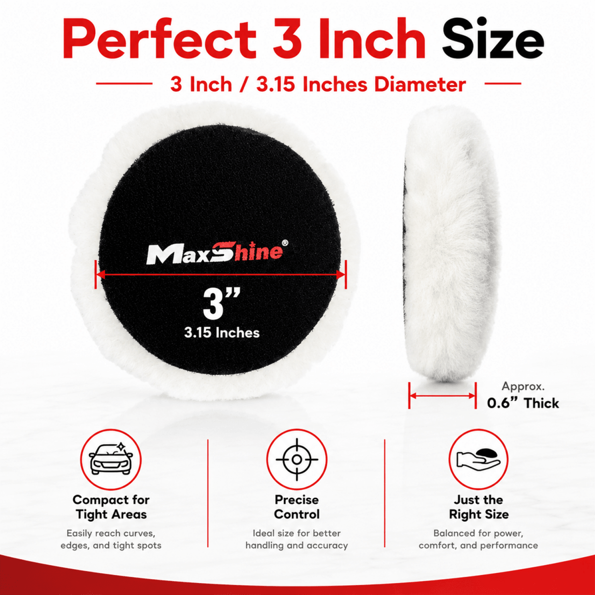 MaxShine Premium Wool Cut & Polish Pad | 3 Inch, 5 Inch & 6 Inch - Detailing Essentials