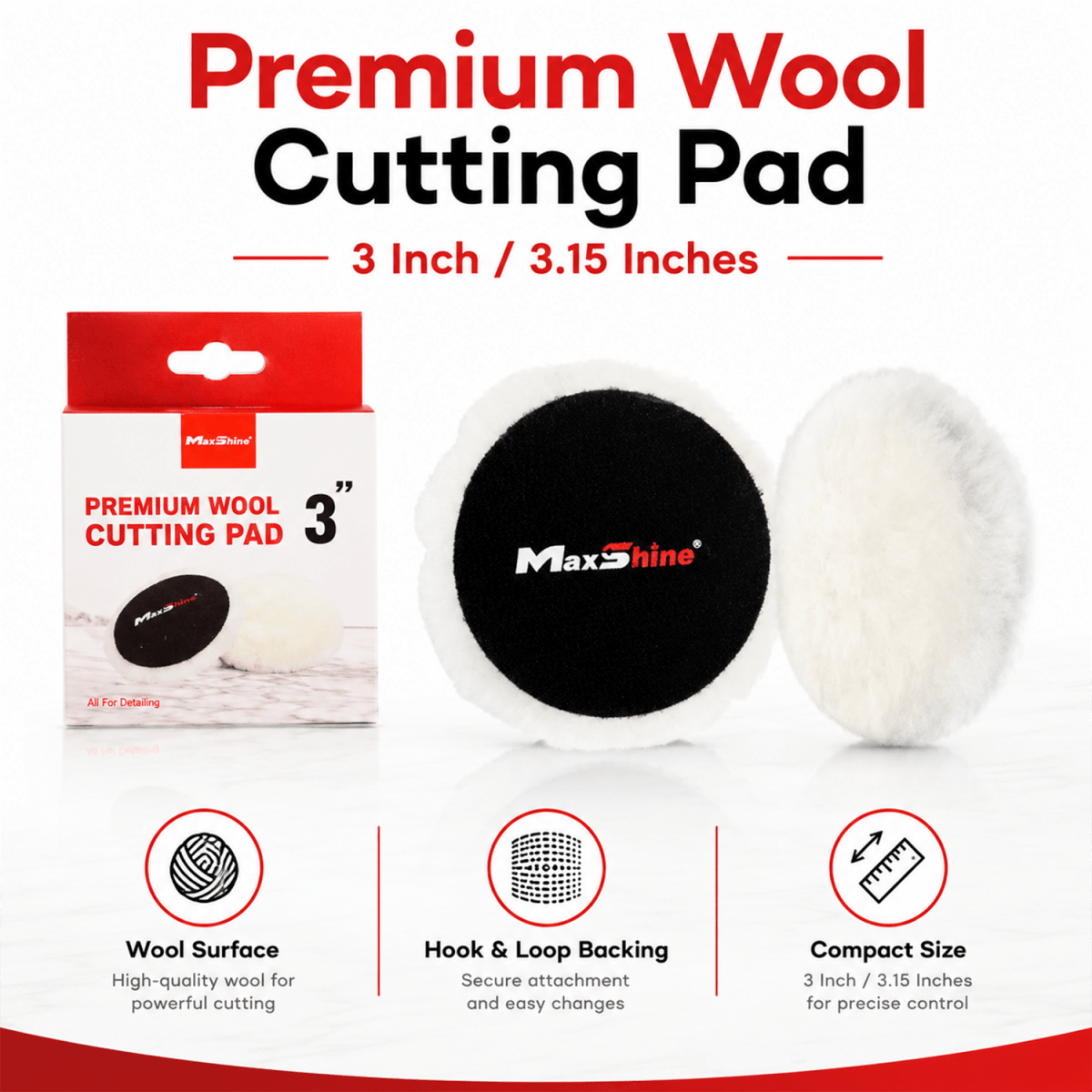 MaxShine Premium Wool Cut & Polish Pad | 3 Inch, 5 Inch & 6 Inch - Detailing Essentials