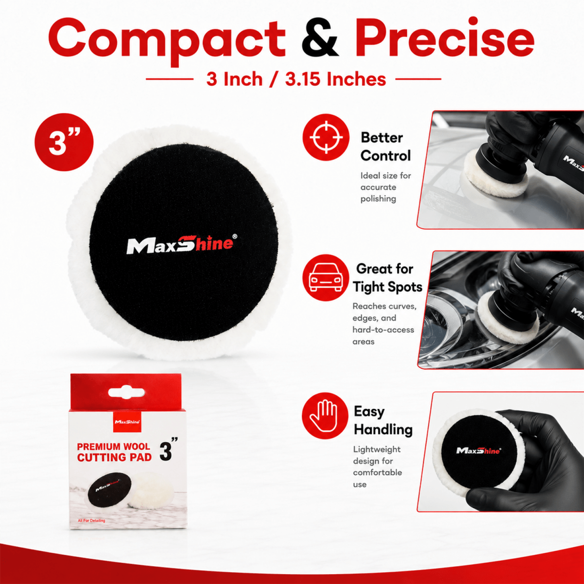 MaxShine Premium Wool Cut & Polish Pad | 3 Inch, 5 Inch & 6 Inch - Detailing Essentials
