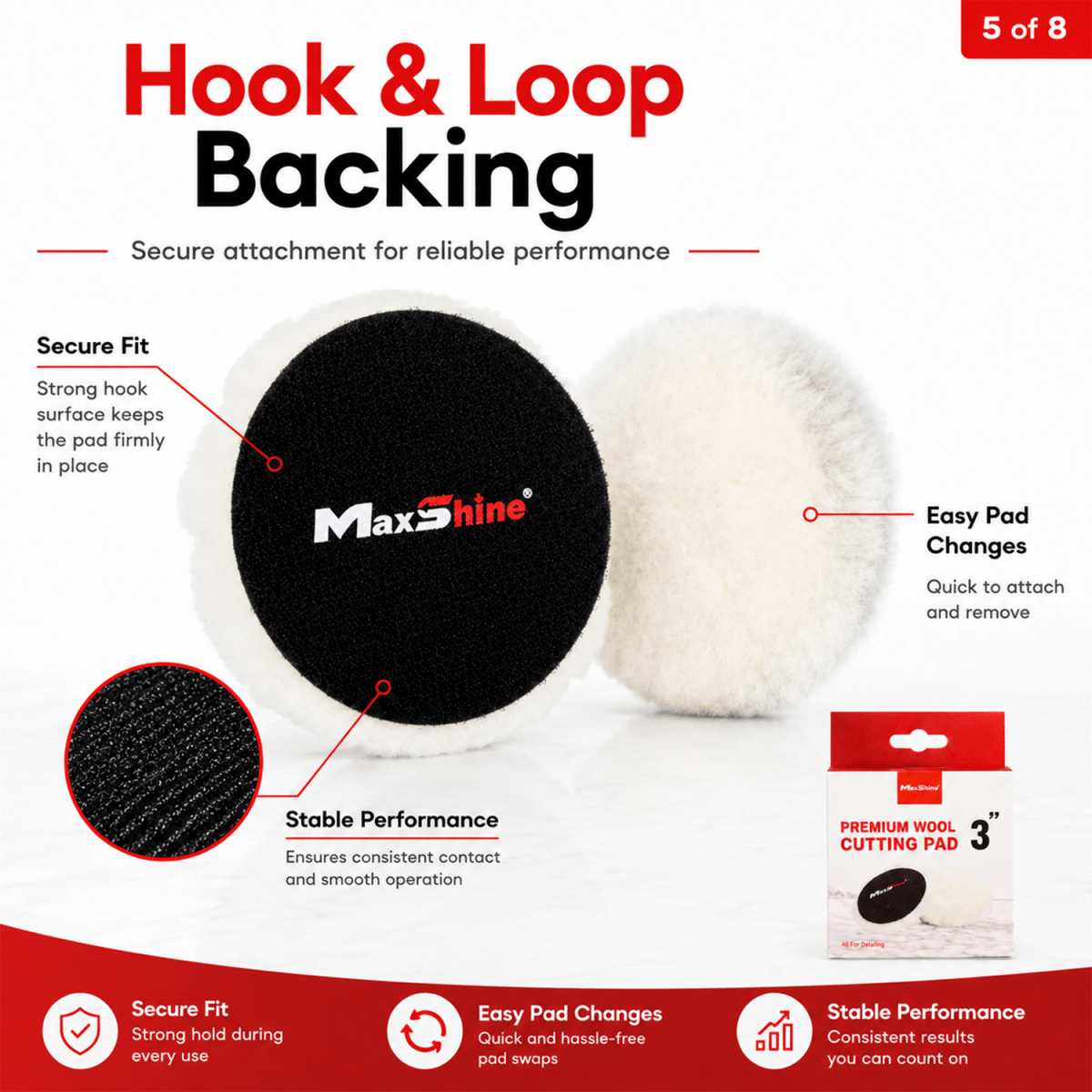 MaxShine Premium Wool Cut & Polish Pad | 3 Inch, 5 Inch & 6 Inch - Detailing Essentials