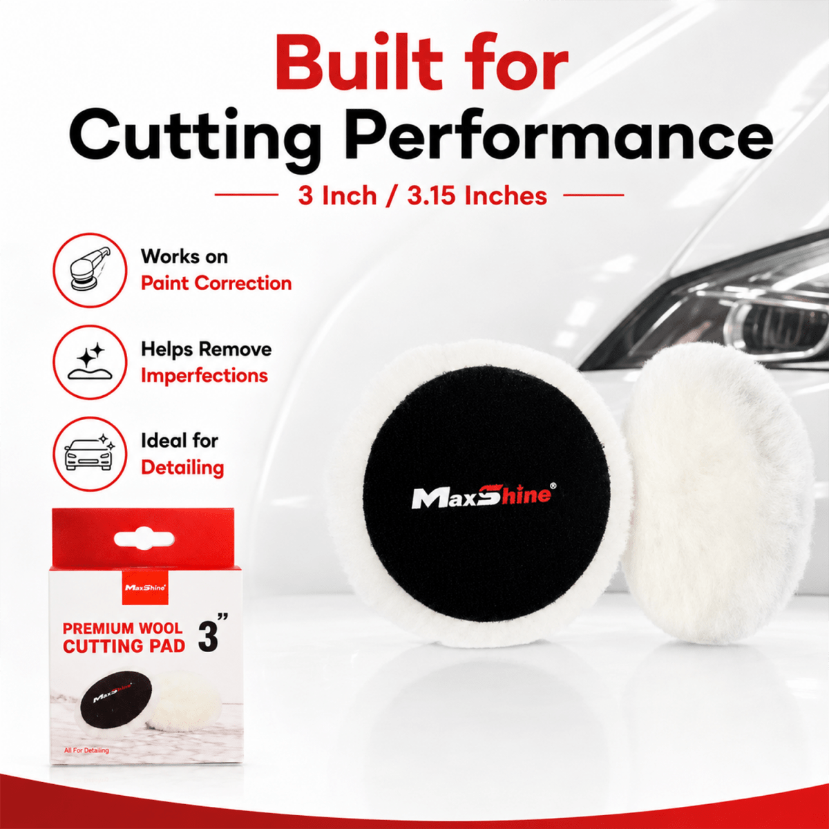 MaxShine Premium Wool Cut & Polish Pad | 3 Inch, 5 Inch & 6 Inch - Detailing Essentials