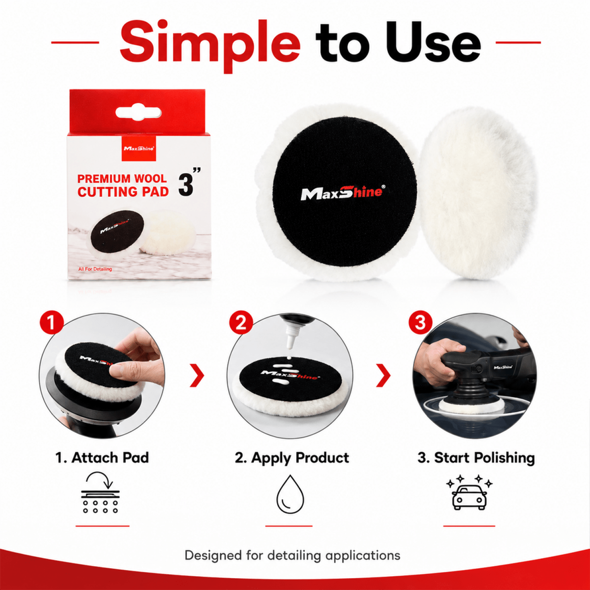 MaxShine Premium Wool Cut & Polish Pad | 3 Inch, 5 Inch & 6 Inch - Detailing Essentials
