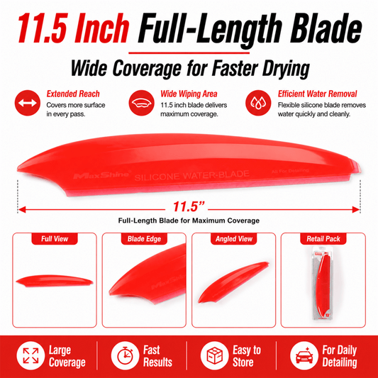 MaxShine Silicone Soft Water Blade 11.5 Inch | Anti - Slip Car Drying Blade - Detailing Essentials