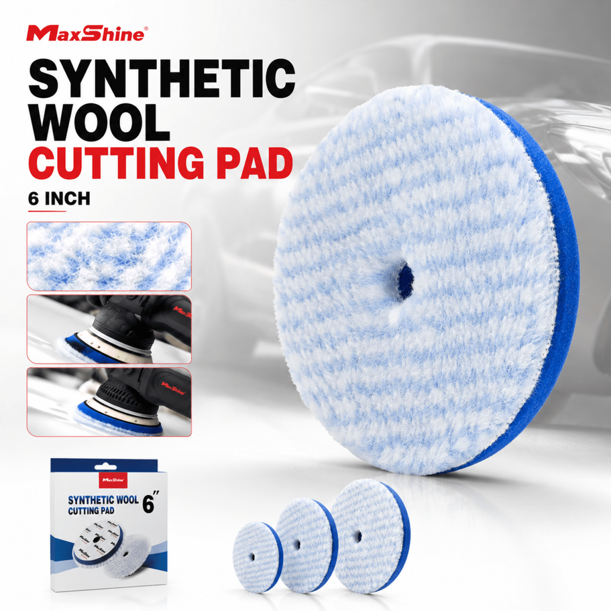 Maxshine Synthetic Wool Cutting Pad - 6 Inch And Wool Pad For Professional Detailing Tools - Detailing Essentials