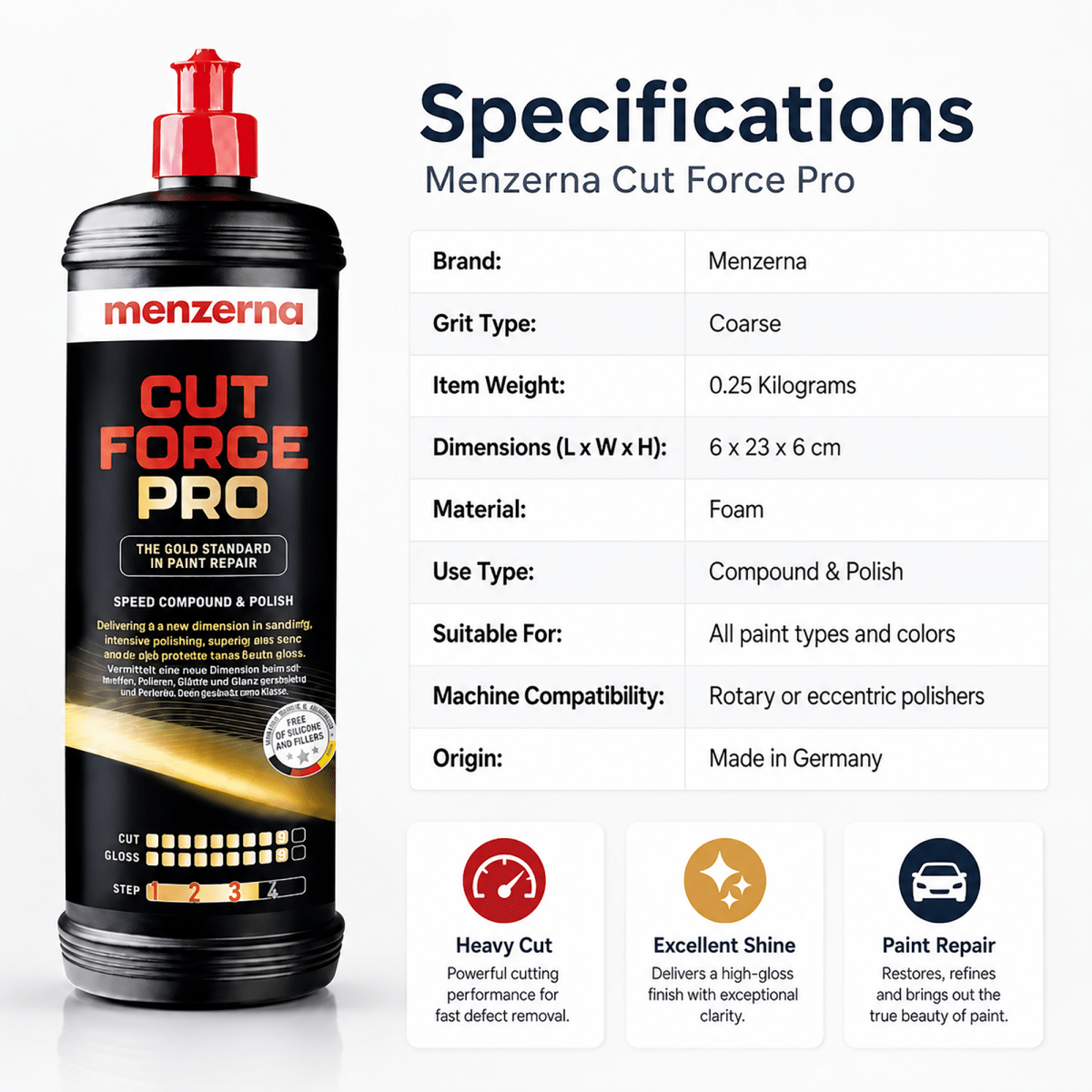 Menzerna Cut Force Pro Heavy Cut Compound for Paint Correction - Detailing Essentials