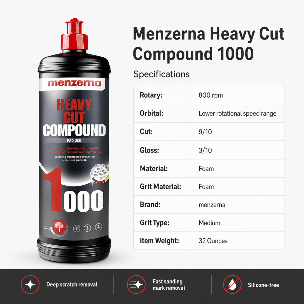 Menzerna Heavy Cut Compound 1000 for Paint Correction - Detailing Essentials