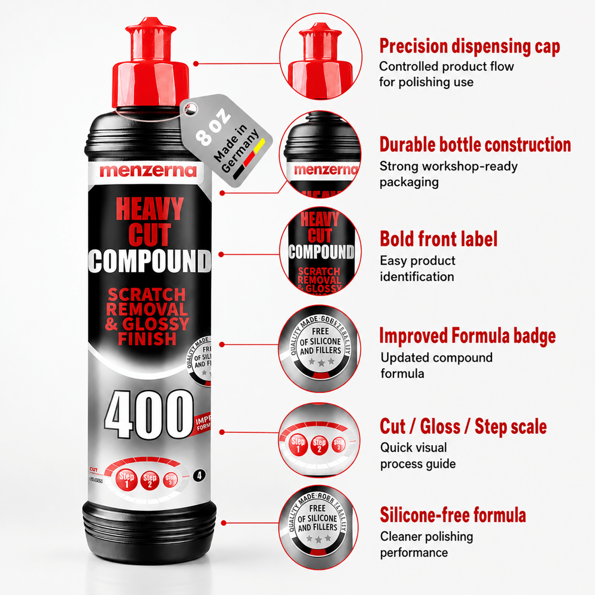 Menzerna Heavy Cut Compound 400 for Automotive Polishing - Detailing Essentials