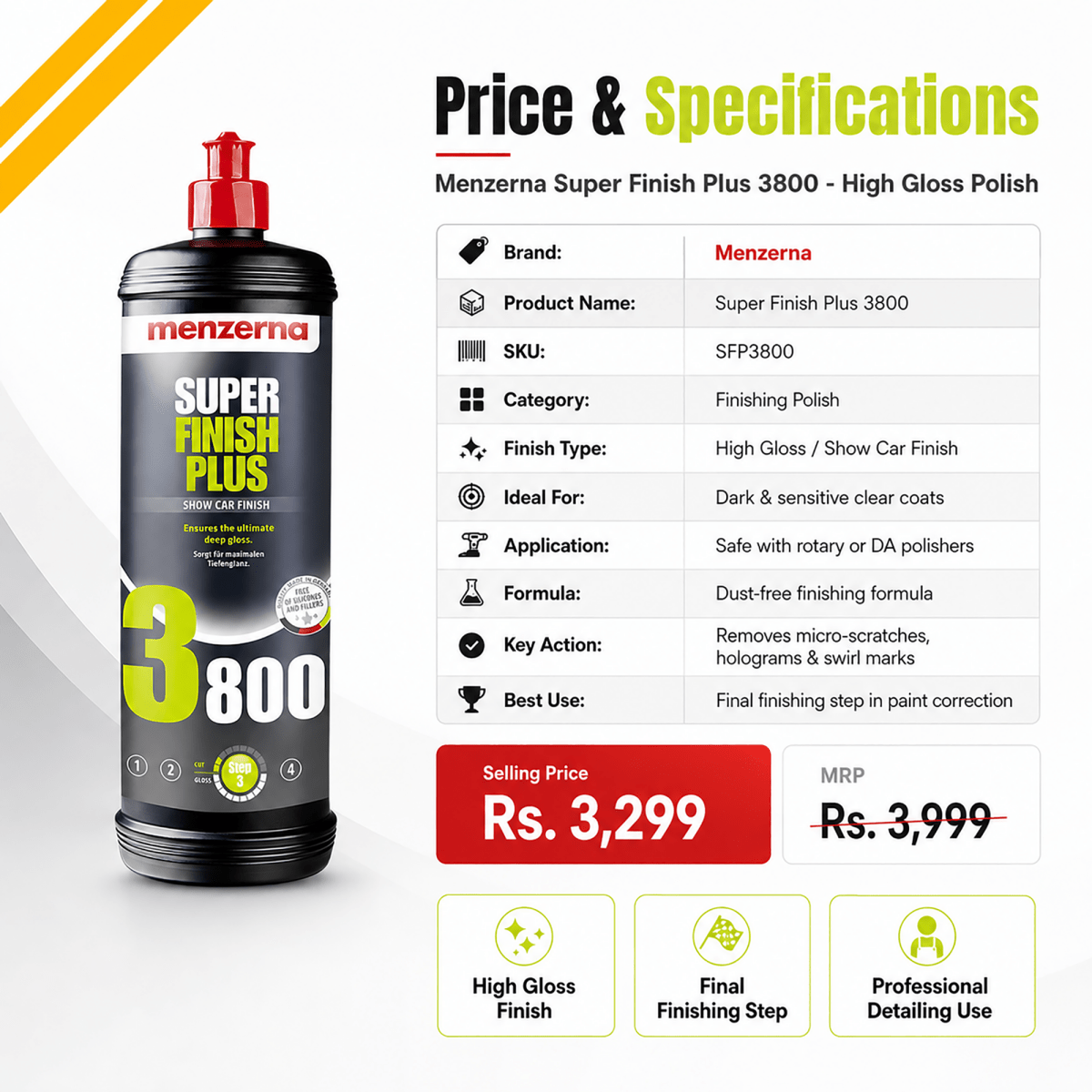 Menzerna Super Finish Plus 3800 - High Gloss Polish - Detailing Essentials