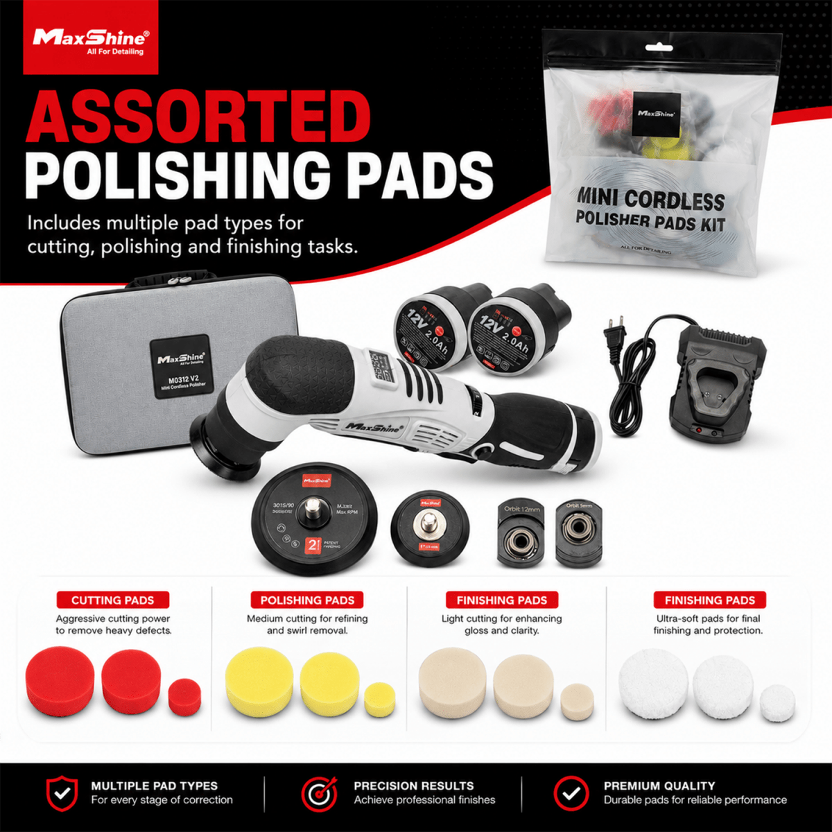 Mini Cordless Polisher Pads Kit | Professional Detailing Pads Kit - Detailing Essentials