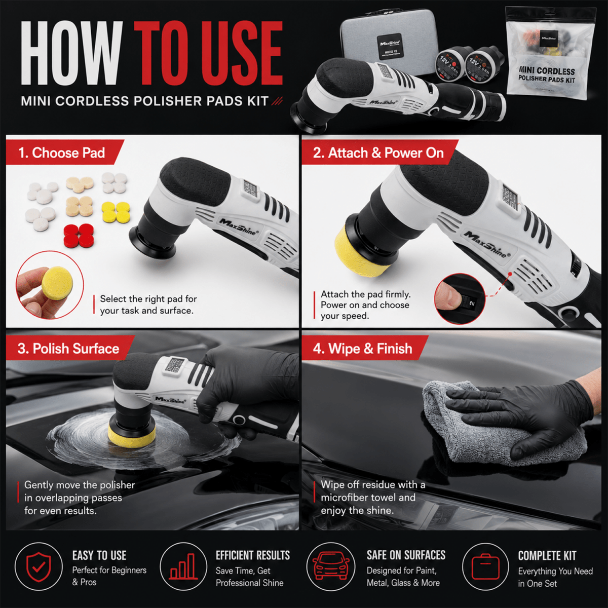 Mini Cordless Polisher Pads Kit | Professional Detailing Pads Kit - Detailing Essentials