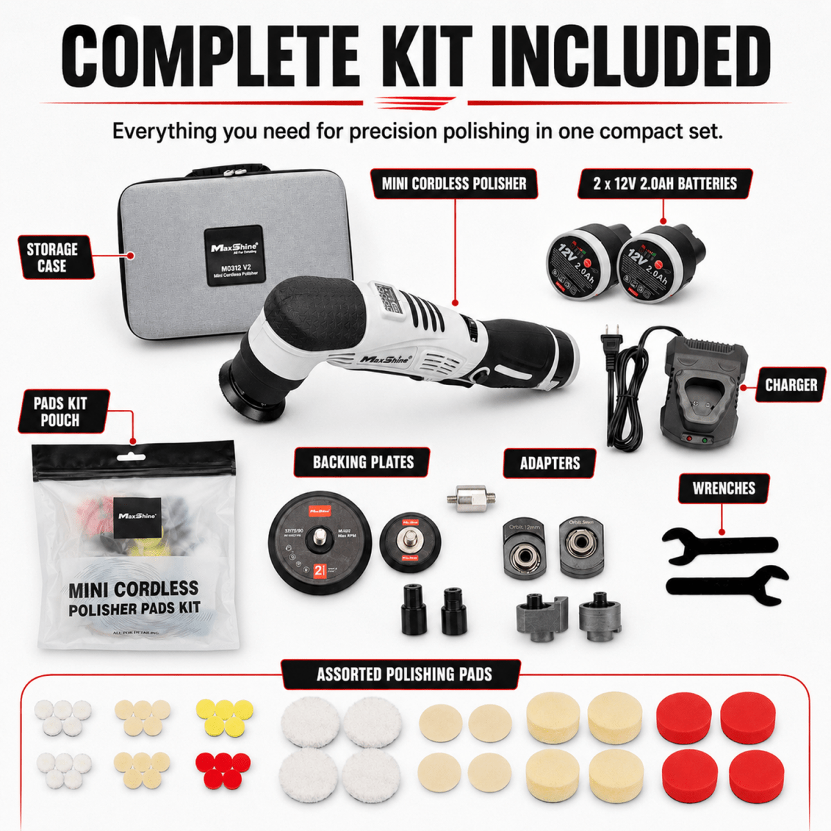 Mini Cordless Polisher Pads Kit | Professional Detailing Pads Kit - Detailing Essentials
